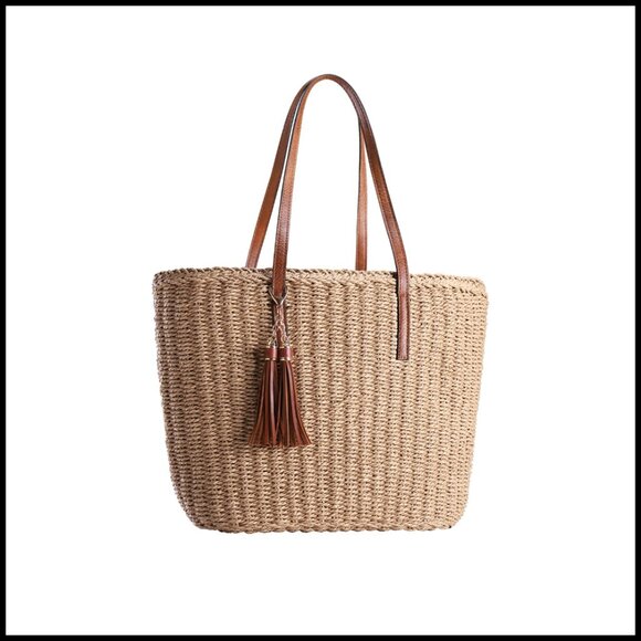 Handbags - Straw Woven Tote Bag Handmade Shoulder Bag Summer Travel Chic Boho